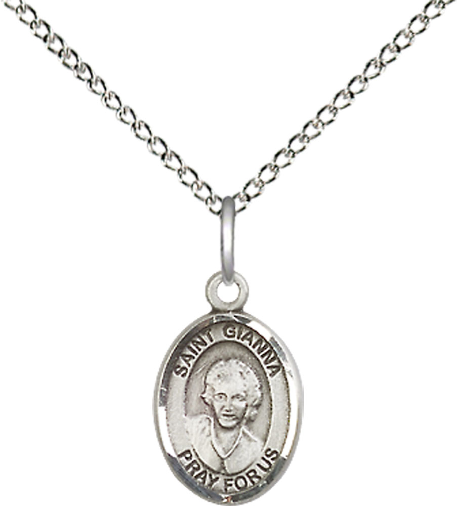 Sterling Silver Saint Gianna Pendant on a 18 inch Sterling Silver Light Curb chain