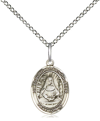Sterling Silver Saint Edburga of Winchester Pendant on a 18 inch Sterling Silver Light Curb chain