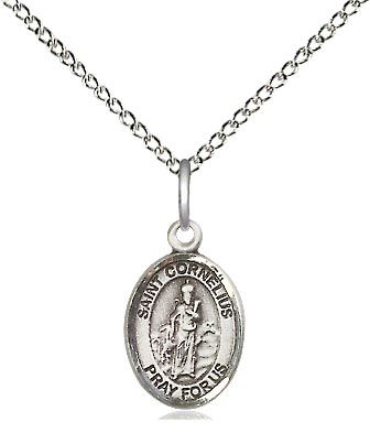 Sterling Silver Saint Cornelius Pendant on a 18 inch Sterling Silver Light Curb chain