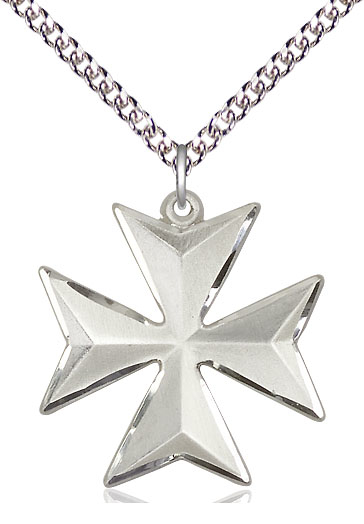 Sterling Silver Maltese Cross Pendant on a 24 inch Sterling Silver Heavy Curb chain
