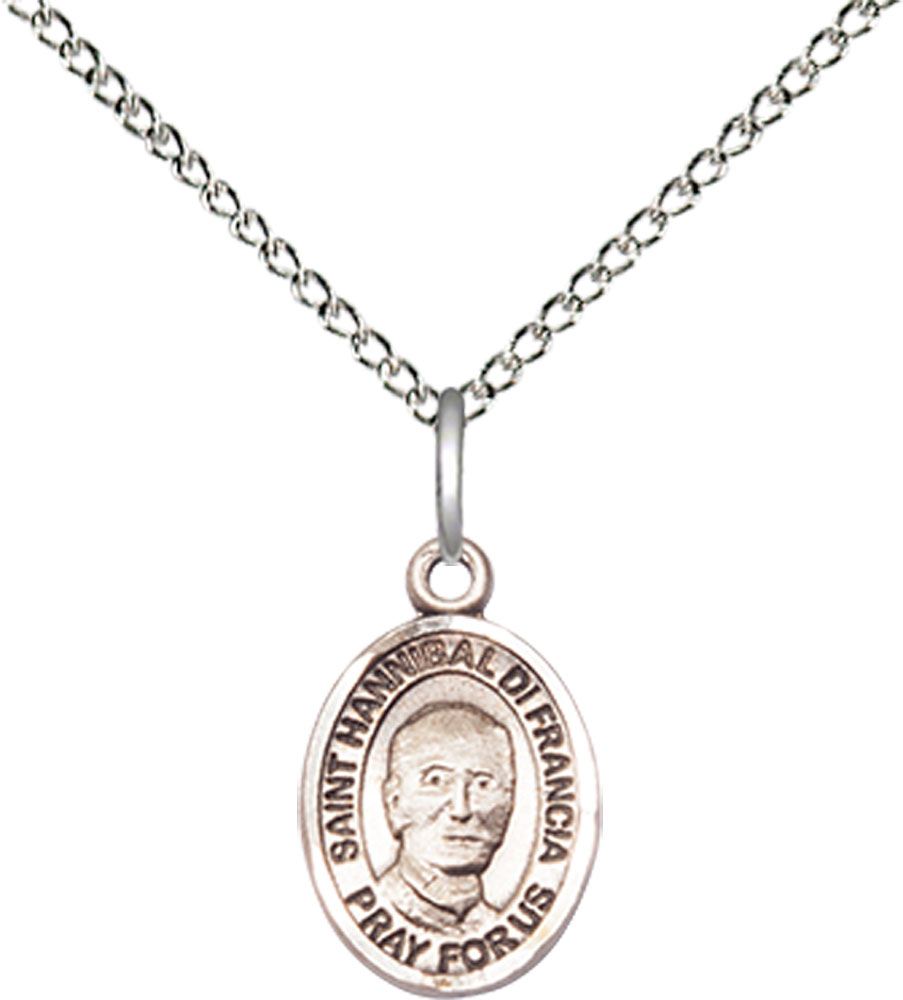 Sterling Silver Saint Hannibal Pendant on a 18 inch Sterling Silver Light Curb chain