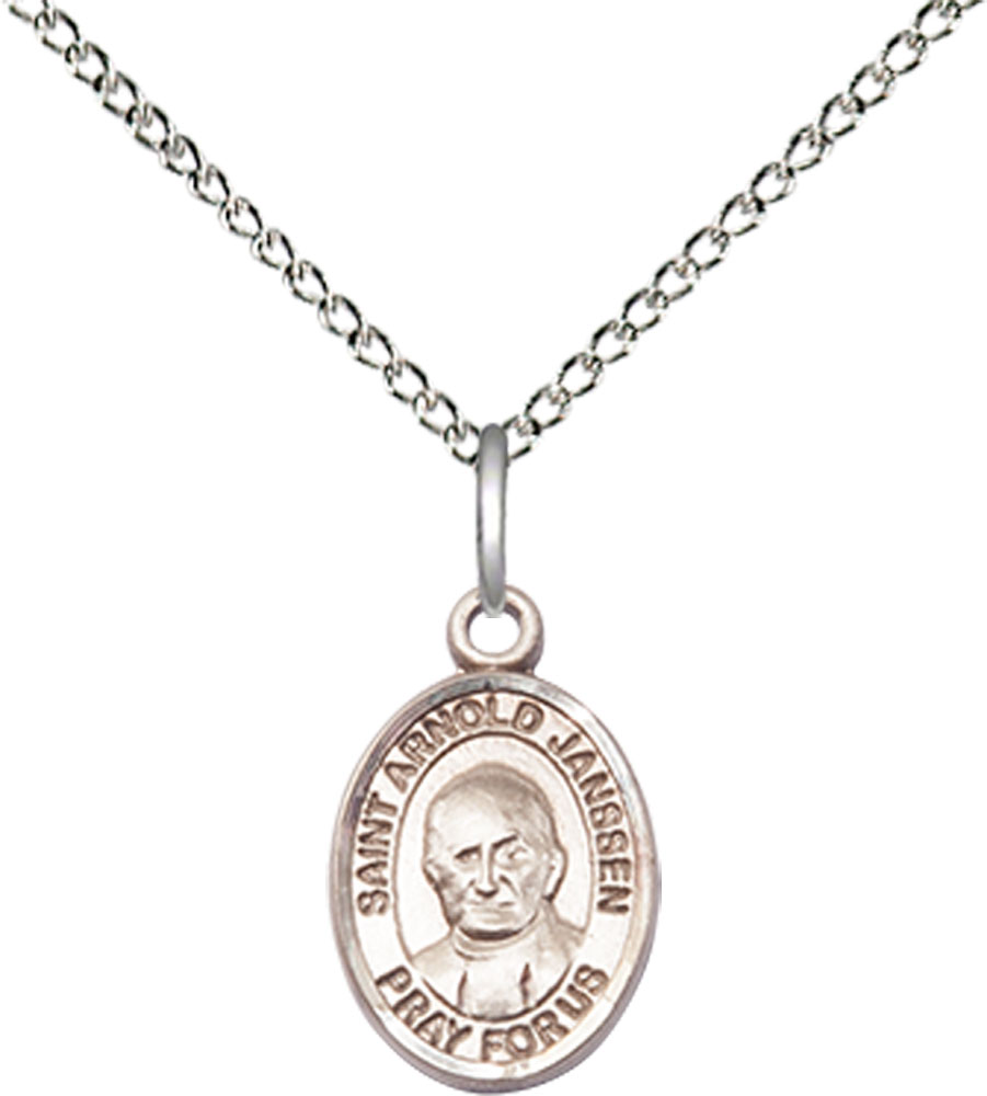 Sterling Silver Saint Arnold Janssen Pendant on a 18 inch Sterling Silver Light Curb chain
