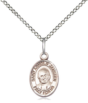 Sterling Silver Saint Arnold Janssen Pendant on a 18 inch Sterling Silver Light Curb chain