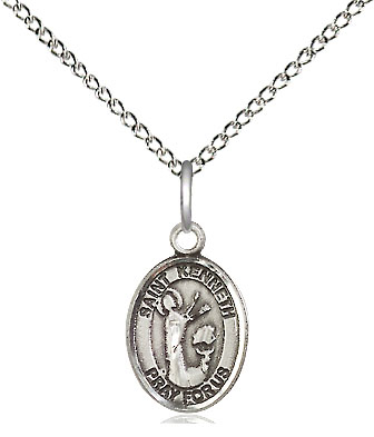 Sterling Silver Saint Kenneth Pendant on a 18 inch Sterling Silver Light Curb chain