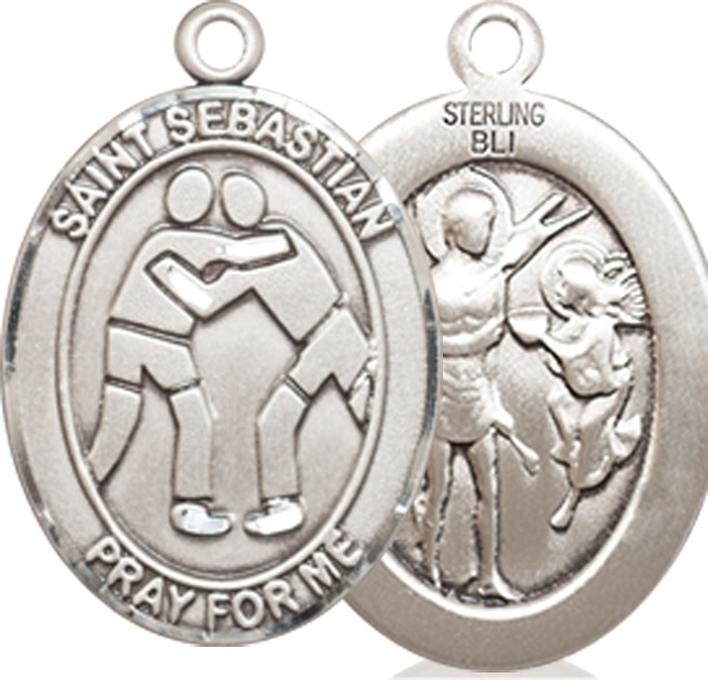 Sterling Silver Saint Sebastian Wrestling Medal