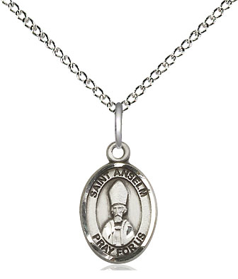 Sterling Silver Saint Anselm of Canterbury Pendant on a 18 inch Sterling Silver Light Curb chain