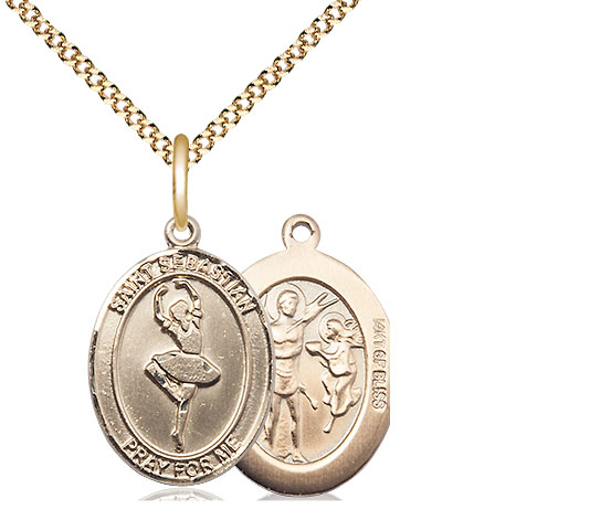 14kt Gold Filled Saint Sebastian Dance Pendant on a 18 inch Gold Plate Light Curb chain