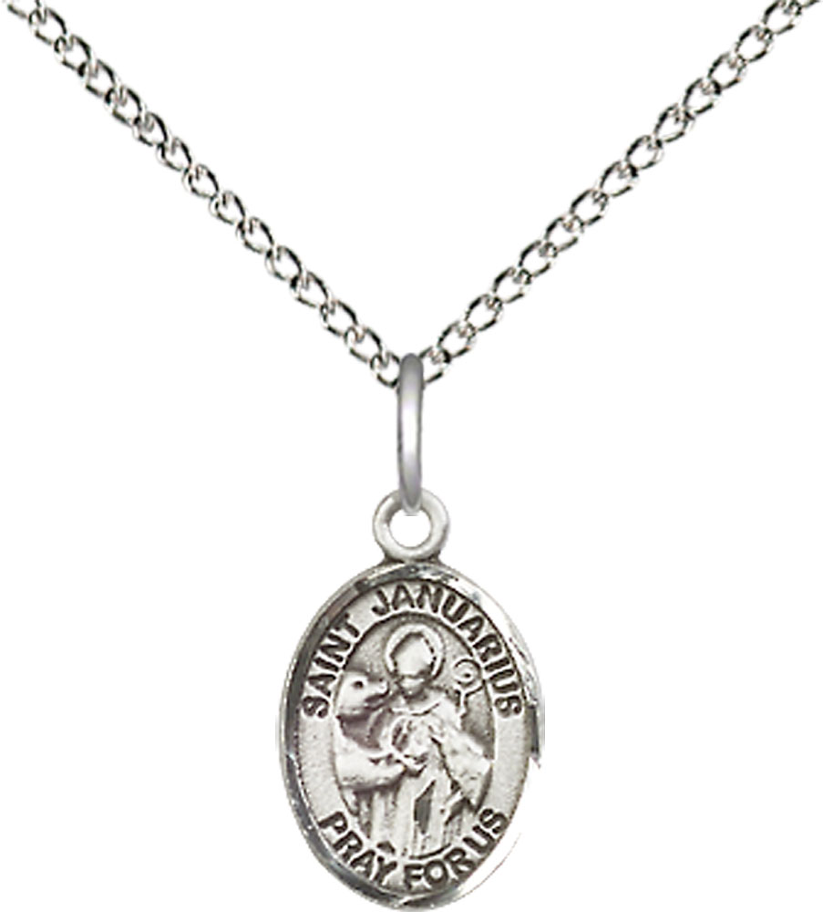 Sterling Silver Saint Januarius Pendant on a 18 inch Sterling Silver Light Curb chain