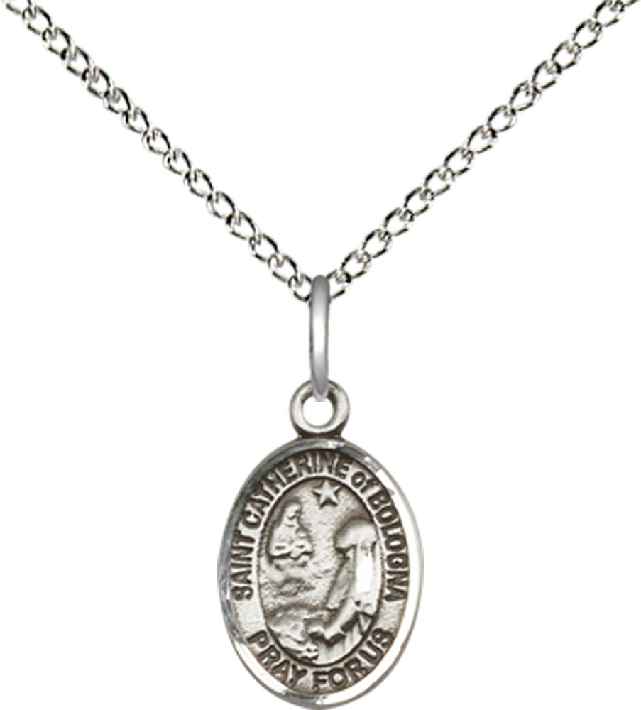 Sterling Silver Saint Catherine of Bologna Pendant on a 18 inch Sterling Silver Light Curb chain