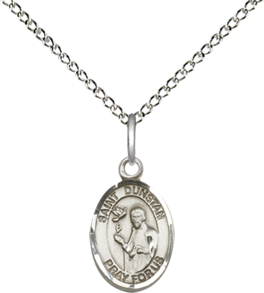 Sterling Silver Saint Dunstan Pendant on a 18 inch Sterling Silver Light Curb chain