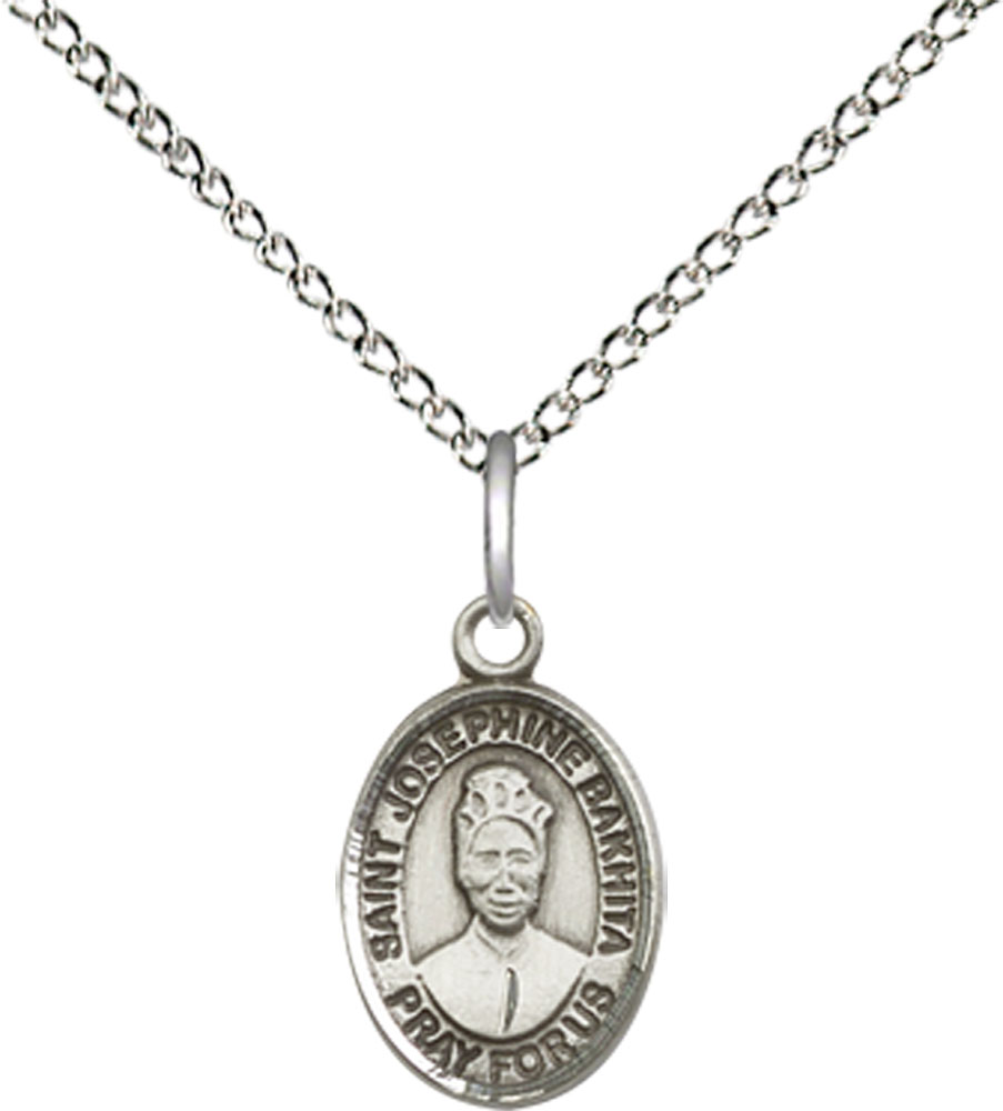 Sterling Silver Saint Josephine Bakhita Pendant on a 18 inch Sterling Silver Light Curb chain