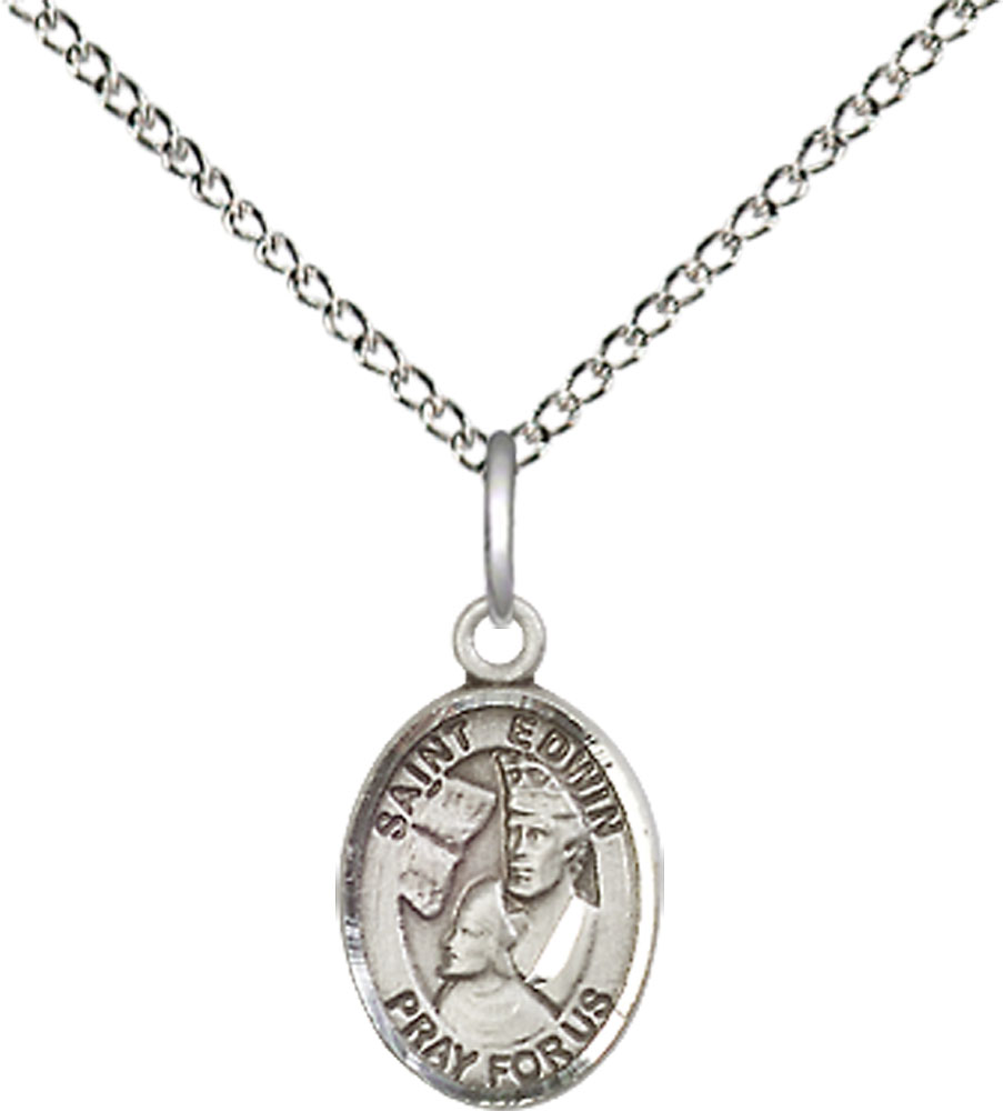 Sterling Silver Saint Edwin Pendant on a 18 inch Sterling Silver Light Curb chain
