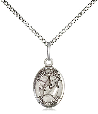 Sterling Silver Saint Edwin Pendant on a 18 inch Sterling Silver Light Curb chain