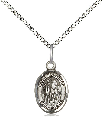 Sterling Silver Saint Polycarp of Smyrna Pendant on a 18 inch Sterling Silver Light Curb chain