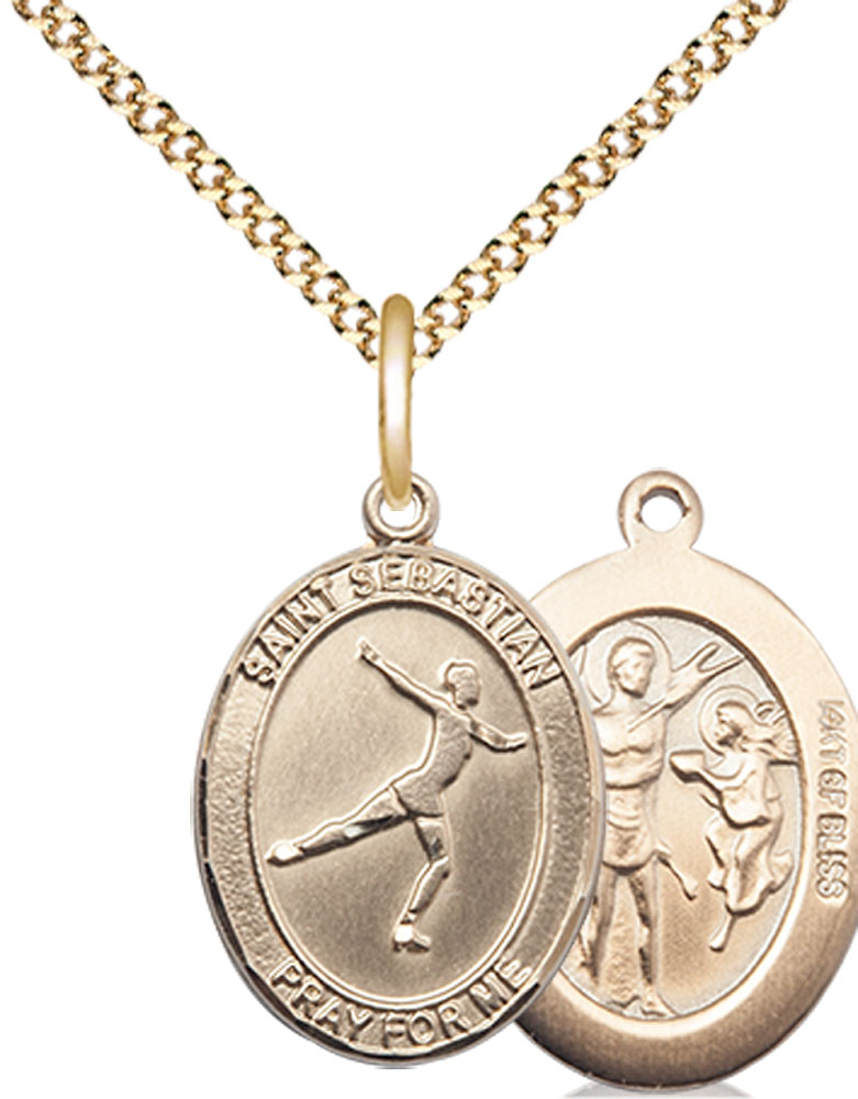 14kt Gold Filled Saint Sebastian Figure Skating Pendant on a 18 inch Gold Plate Light Curb chain