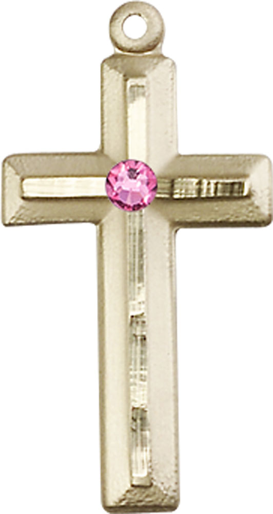 14kt Gold Filled Cross Medal with a 3mm Rose Swarovski stone