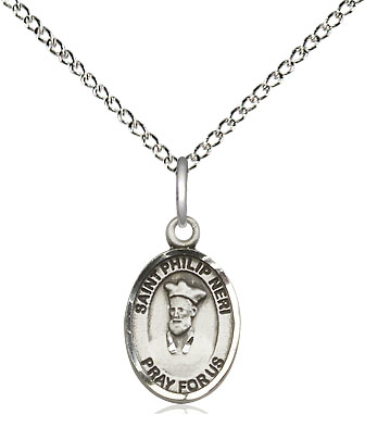 Sterling Silver Saint Philip Neri Pendant on a 18 inch Sterling Silver Light Curb chain