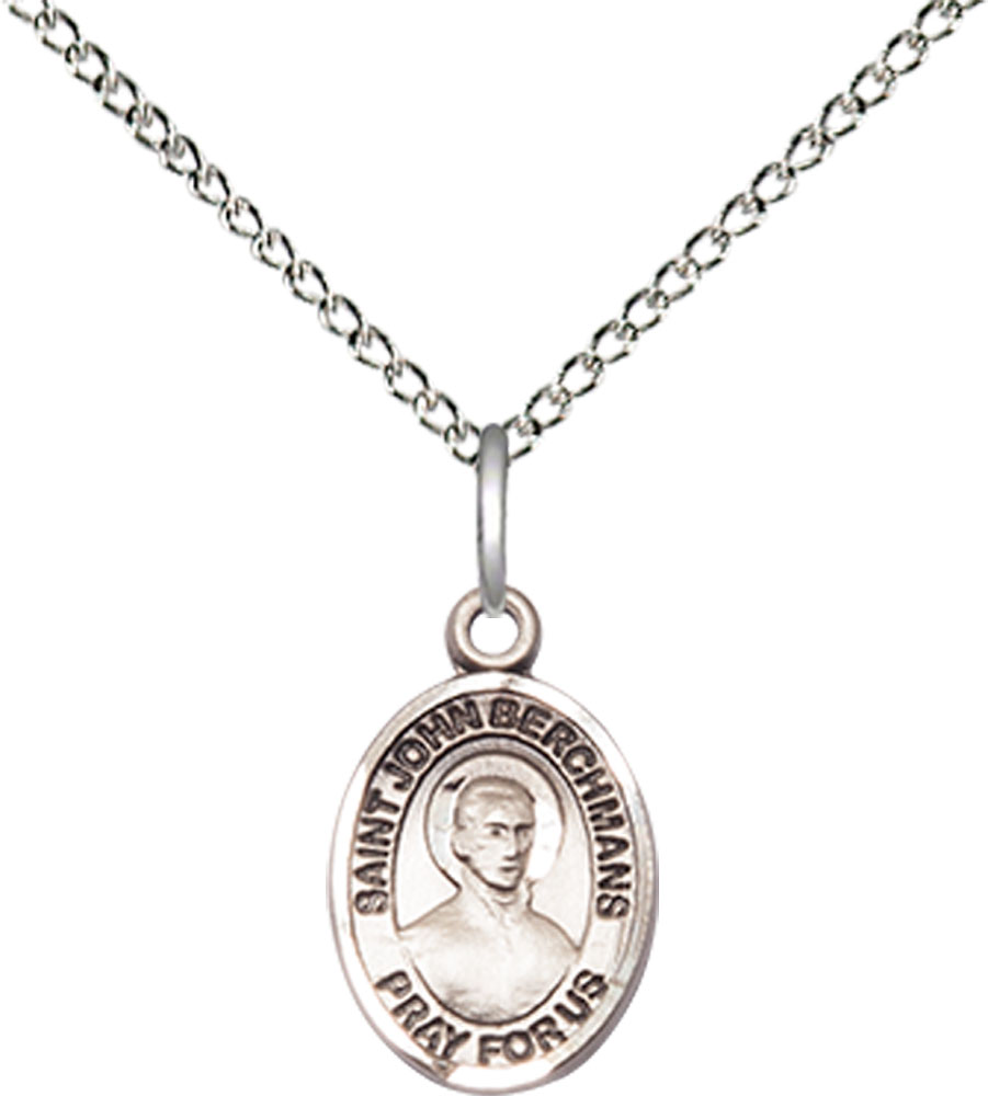 Sterling Silver Saint John Berchmans Pendant on a 18 inch Sterling Silver Light Curb chain