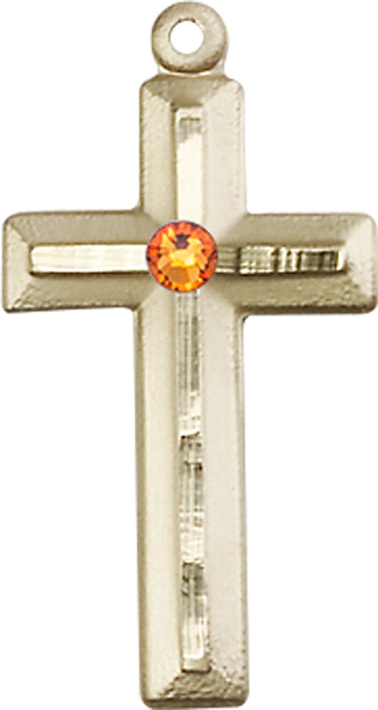 14kt Gold Filled Cross Medal with a 3mm Topaz Swarovski stone