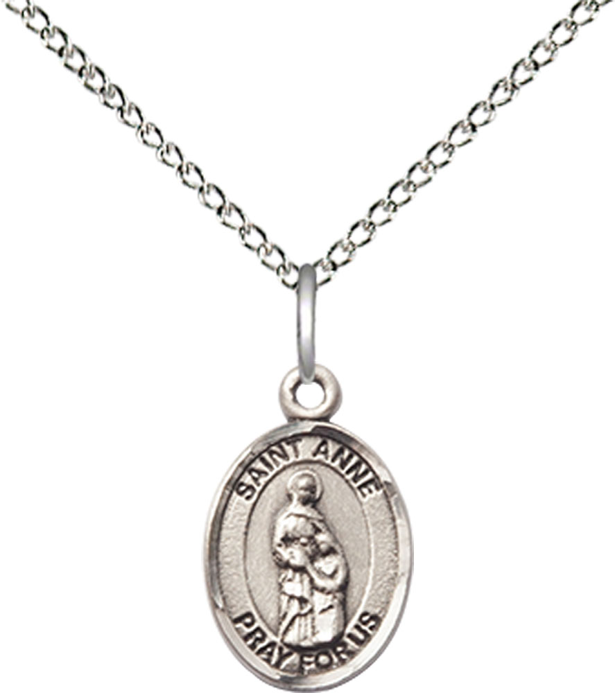 Sterling Silver Saint Anne Pendant on a 18 inch Sterling Silver Light Curb chain