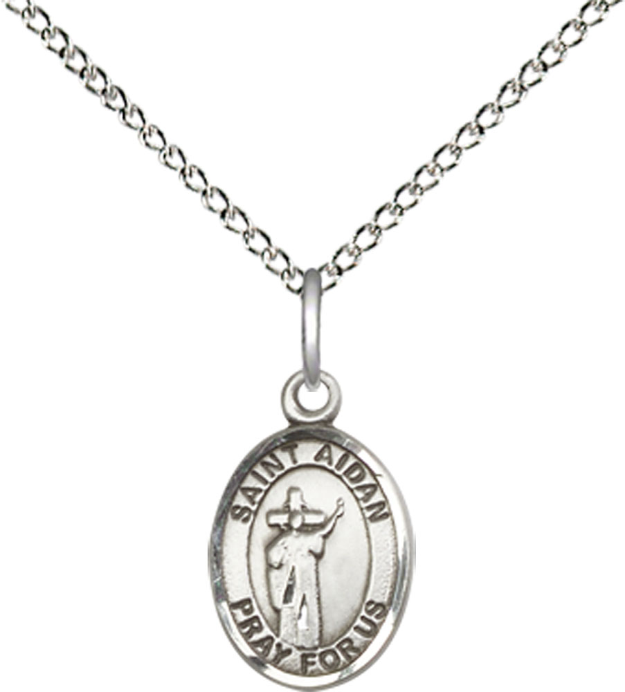 Sterling Silver Saint Aidan of Lindesfarne Pendant on a 18 inch Sterling Silver Light Curb chain