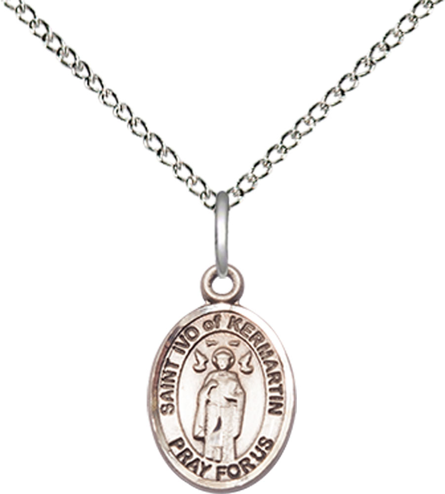 Sterling Silver Saint Ivo Pendant on a 18 inch Sterling Silver Light Curb chain