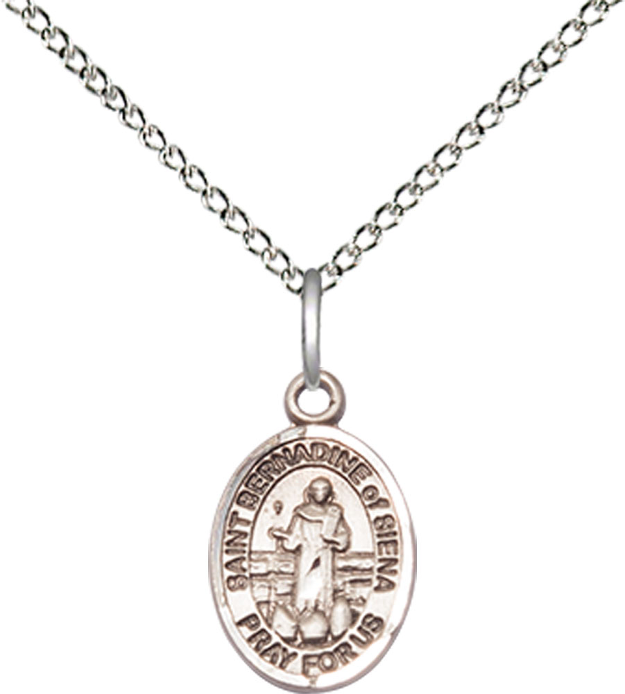 Sterling Silver Saint Bernadine of Sienna Pendant on a 18 inch Sterling Silver Light Curb chain
