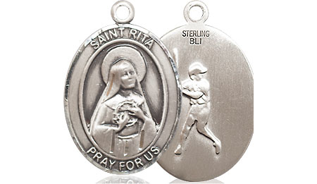 Sterling Silver Saint Rita Baseball Medal