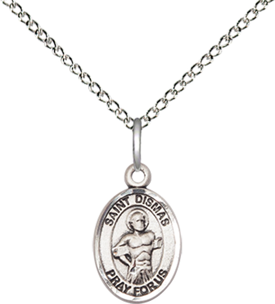 Sterling Silver Saint Dismas Pendant on a 18 inch Sterling Silver Light Curb chain