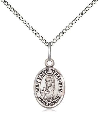 Sterling Silver Saint Kateri Tekakwitha Pendant on a 18 inch Sterling Silver Light Curb chain