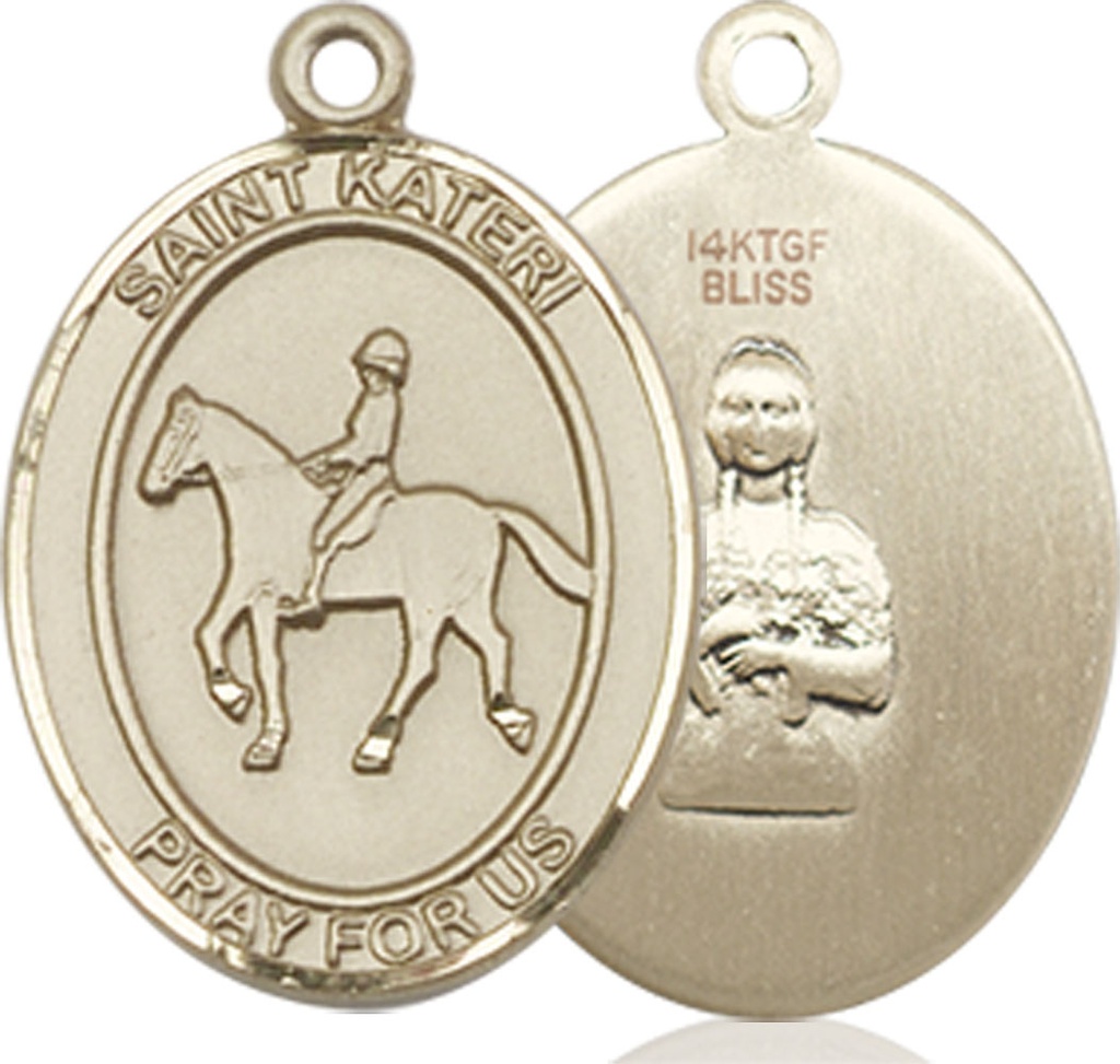 14kt Gold Filled Saint Kateri Equestrian Medal