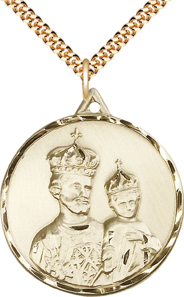 14kt Gold Filled Saint Joseph Pendant on a 24 inch Gold Plate Heavy Curb chain