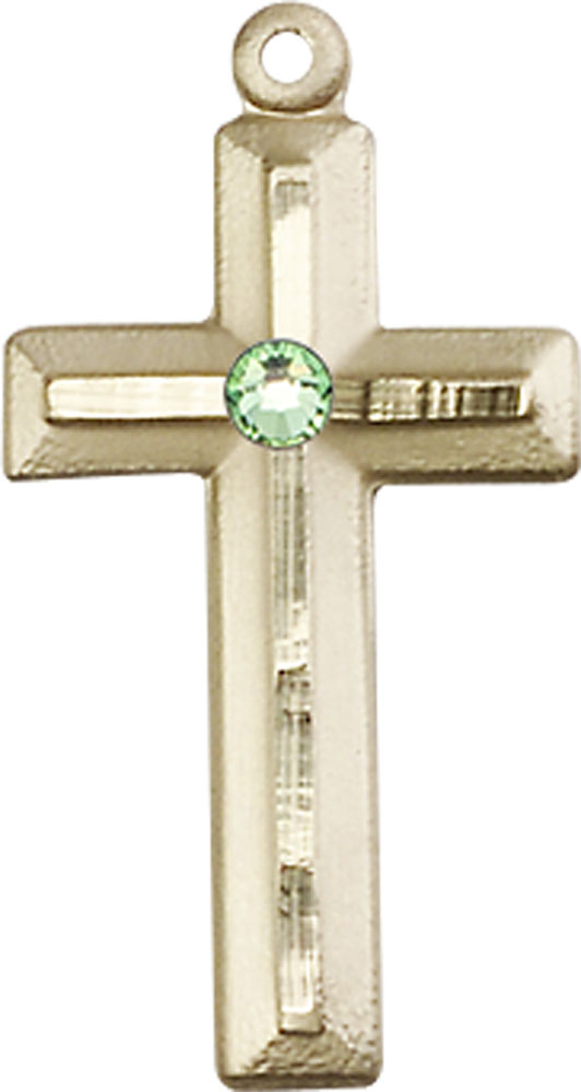 14kt Gold Filled Cross Medal with a 3mm Peridot Swarovski stone