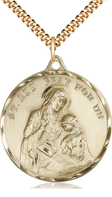 14kt Gold Filled Saint Ann Pendant on a 24 inch Gold Plate Heavy Curb chain