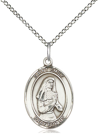 Sterling Silver Saint Emily de Vialar Pendant on a 18 inch Sterling Silver Light Curb chain
