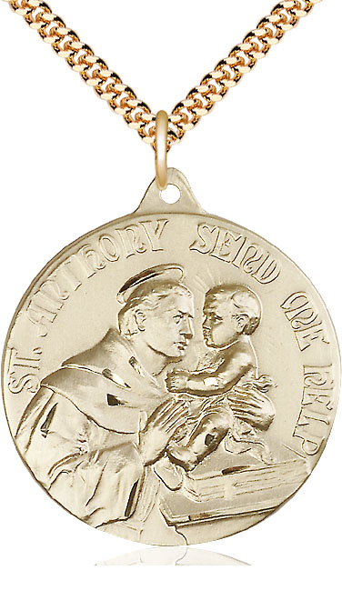 14kt Gold Filled Saint Anthony Pendant on a 24 inch Gold Plate Heavy Curb chain
