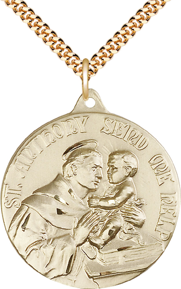 14kt Gold Filled Saint Anthony Pendant on a 24 inch Gold Plate Heavy Curb chain