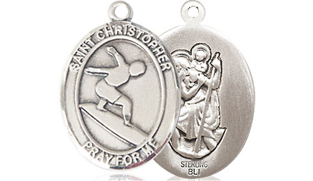 Sterling Silver Saint Christopher Surfing Medal