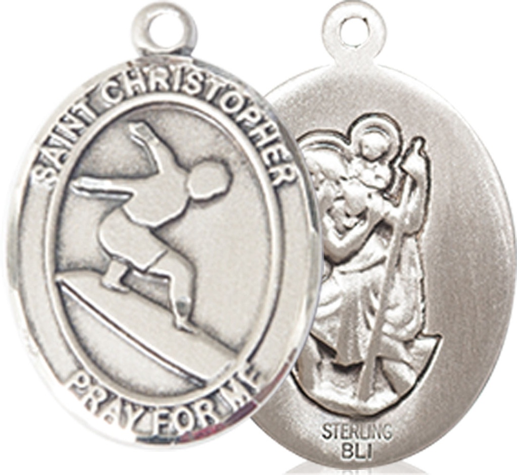 Sterling Silver Saint Christopher Surfing Medal
