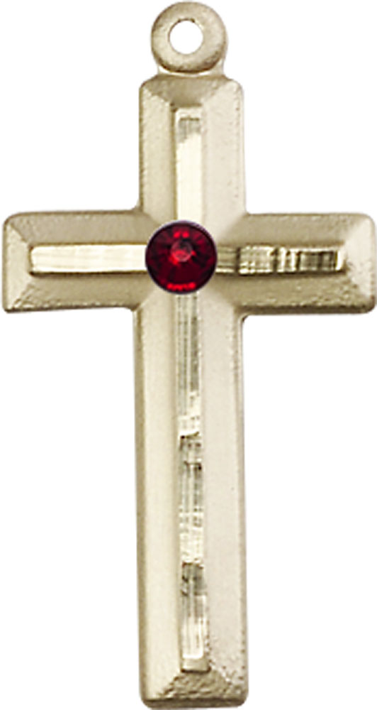14kt Gold Cross Medal with a 3mm Garnet Swarovski stone