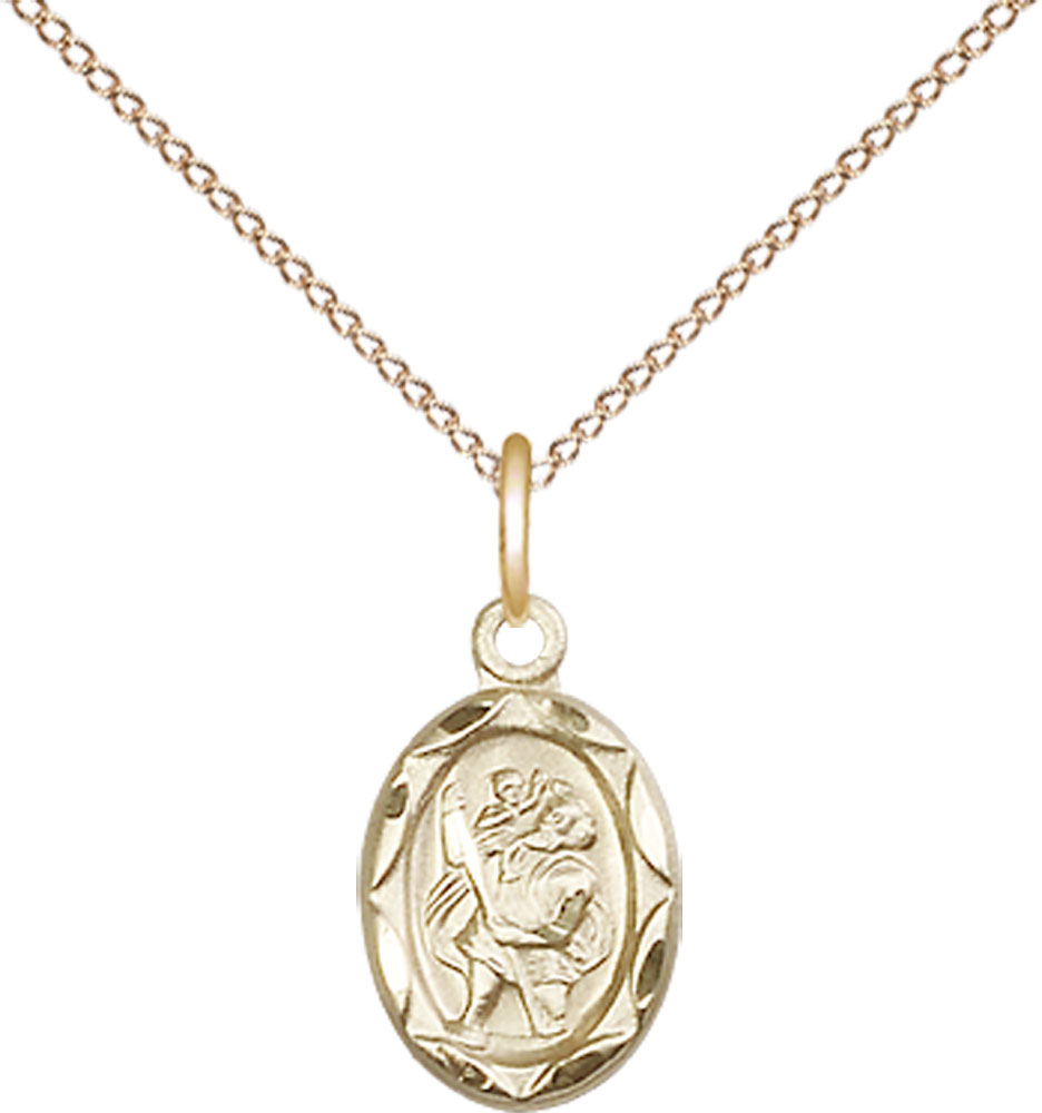 14kt Gold Filled Saint Christopher Pendant on a 18 inch Gold Filled Light Curb chain
