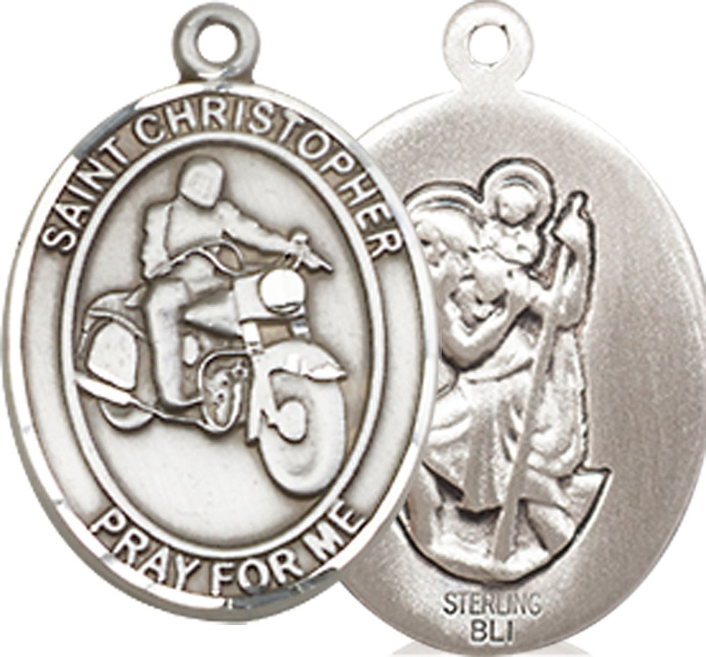 Sterling Silver Saint Christopher Motorcycle Medal