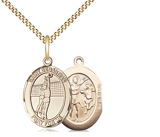 14kt Gold Filled Saint Sebastian Volleyball Pendant on a 18 inch Gold Plate Light Curb chain