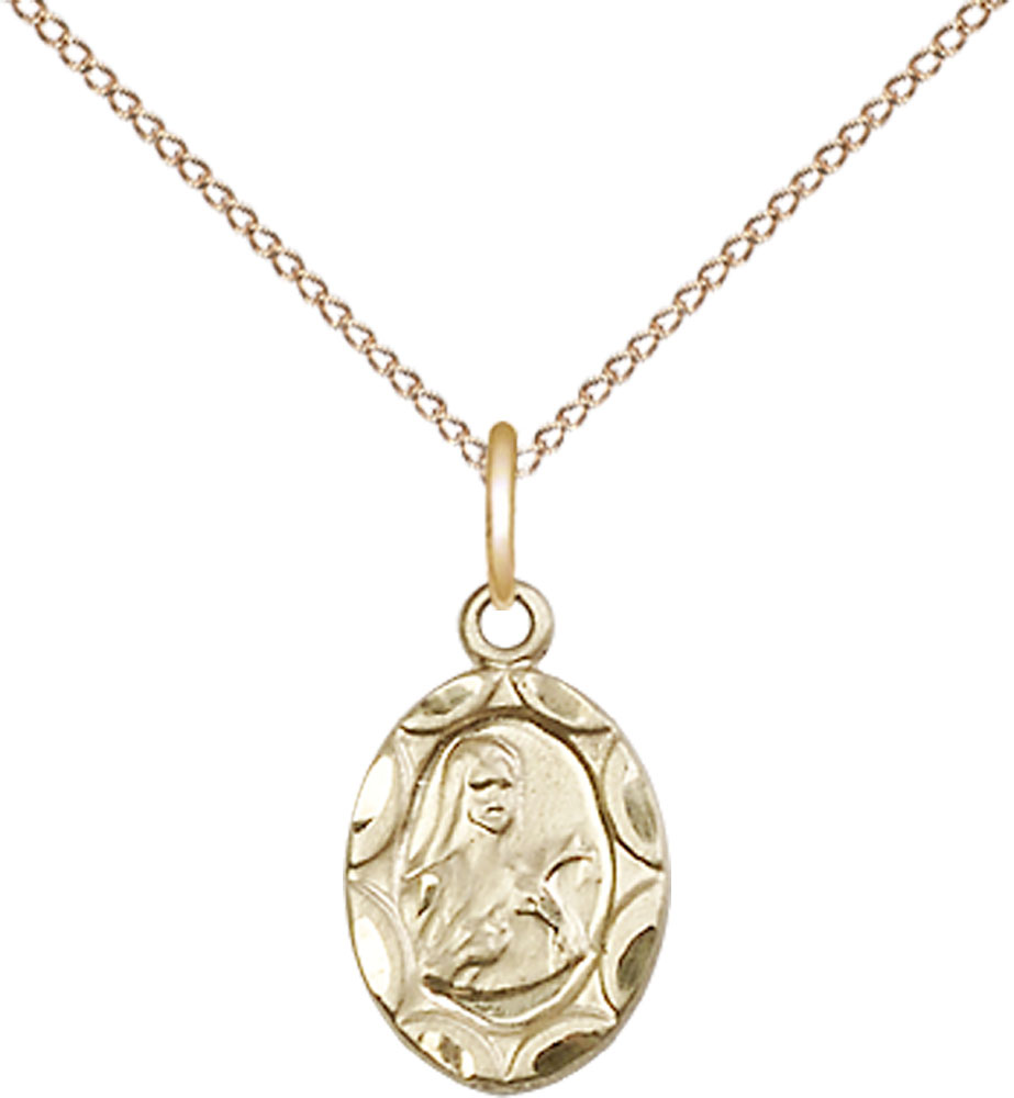 14kt Gold Filled Saint Theresa Pendant on a 18 inch Gold Filled Light Curb chain