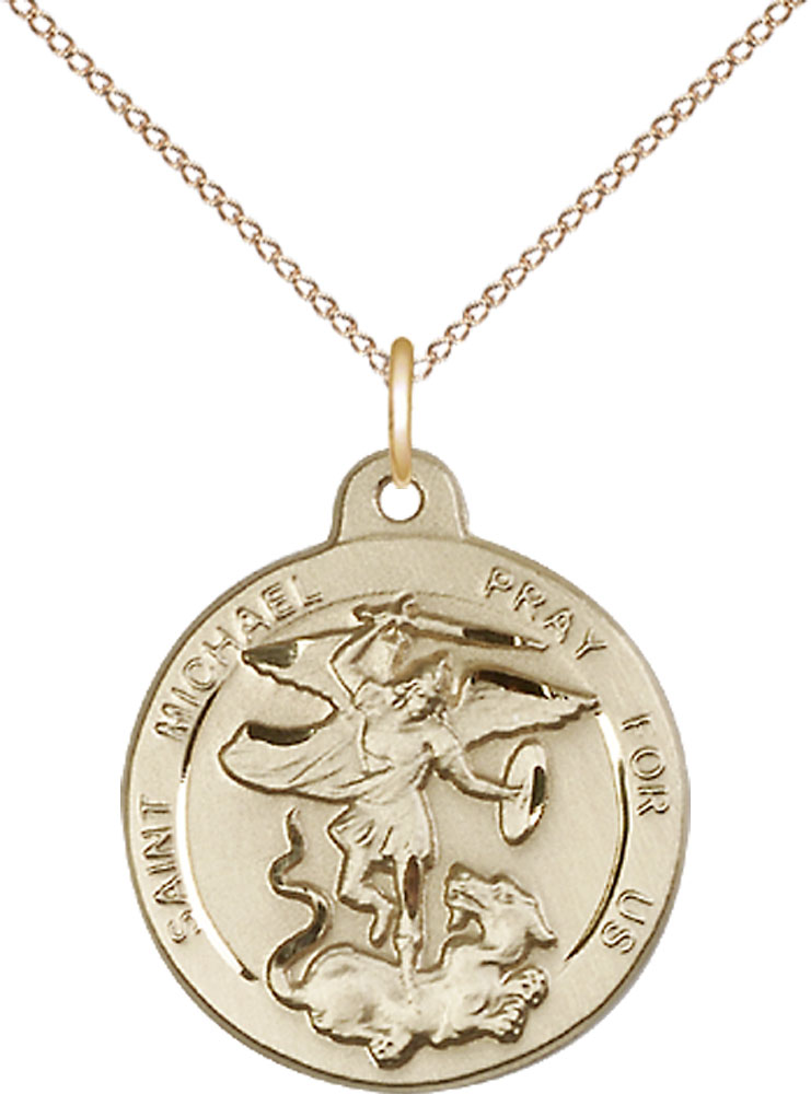 14kt Gold Filled Saint Michael the Archangel Pendant on a 18 inch Gold Filled Light Curb chain