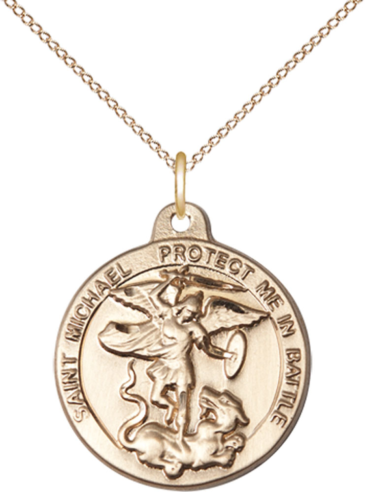 14kt Gold Filled Saint Michael the Archangel Pendant on a 18 inch Gold Filled Light Curb chain