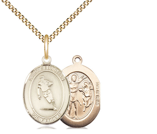 14kt Gold Filled Saint Sebastian Rugby Pendant on a 18 inch Gold Plate Light Curb chain
