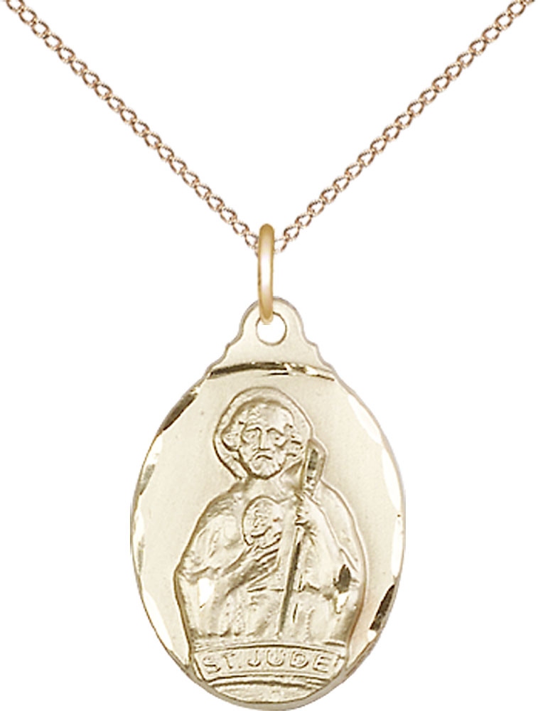 14kt Gold Filled Saint Jude Pendant on a 18 inch Gold Filled Light Curb chain
