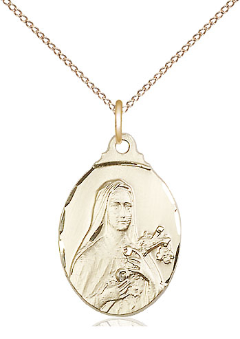 14kt Gold Filled Saint Theresa Pendant on a 18 inch Gold Filled Light Curb chain