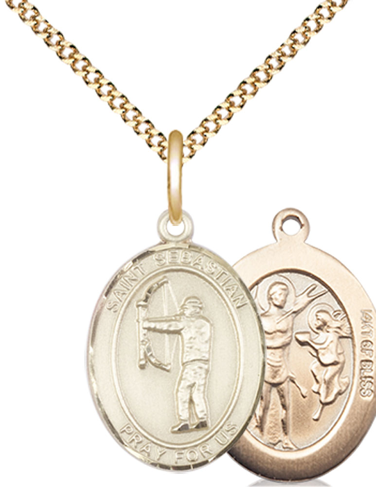 14kt Gold Filled Saint Sebastian Archery Pendant on a 18 inch Gold Plate Light Curb chain